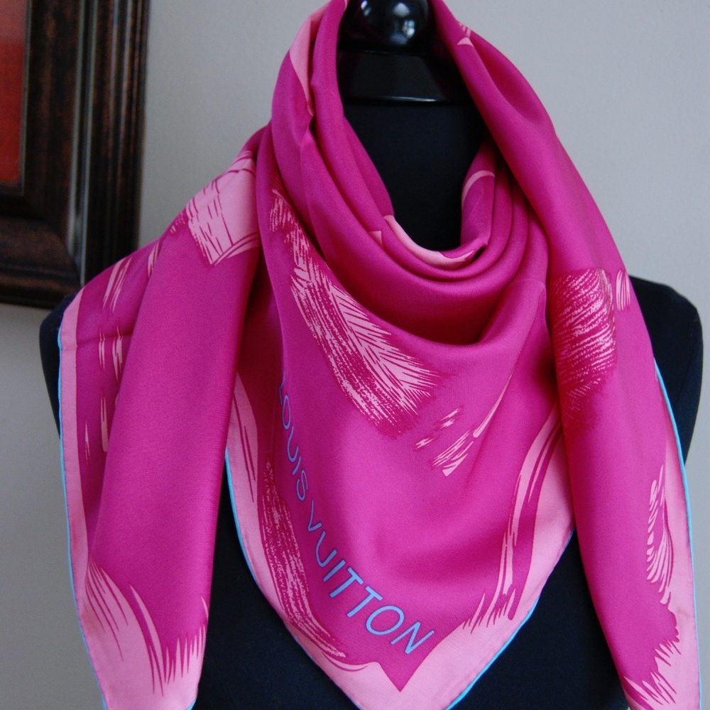Louis Vuitton Pink Fuchsia Logo Silk Scarf